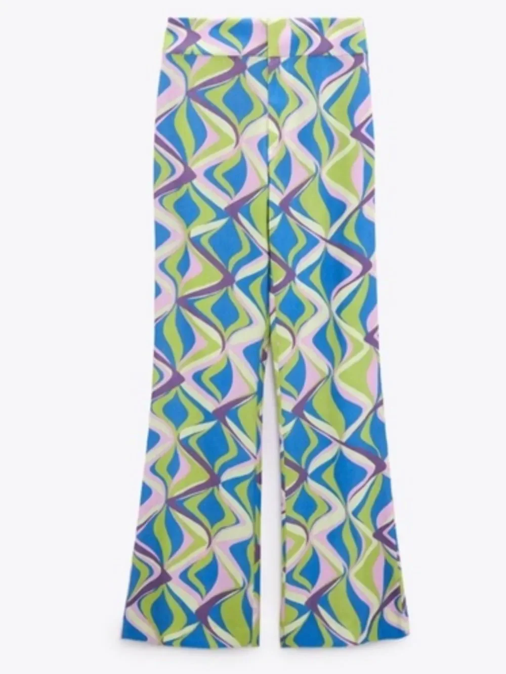 Zara Linen Blend Flared High Rise Pants Multicolor Geometric Print Sz Med